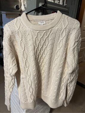J. Crew Cream Cable Knit Crewneck Sweater